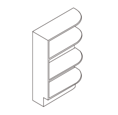 Isometric drawing of a shelf with curved shelves.